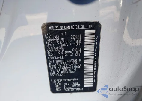 2011 Nissan Quest Sv from USA, damaged, VIN JN8AE2KP9B9009794